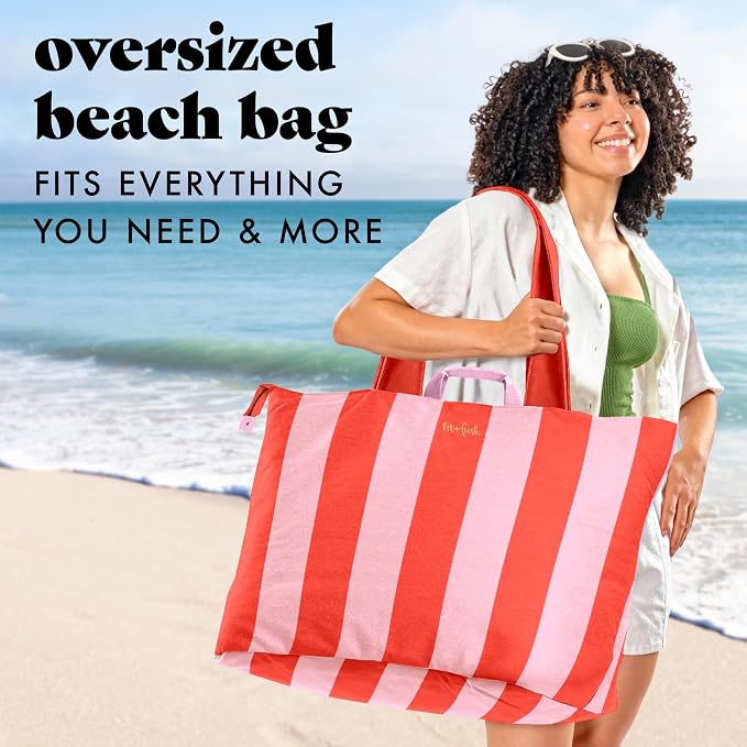 Fit & Fresh All The Things XL Beach Bag for Women, Oversized Travel Tote | Zip Closure, 3 Interior Pockets, 1 Large Zip Pocket, Dual Carry Handles, Canvas Weekender - Pool, College, Laundry, Groceries - Image 2