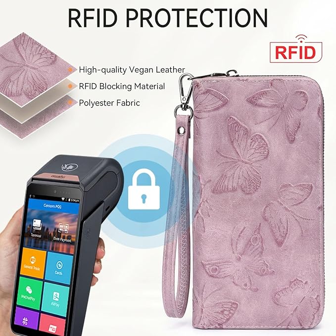 BELTANA Womens Wallet RFID Wallet Women with Passport Holder Butterfly Vegan Leather Multi Card Slots Wallets Large Capacity Wristlet Travel Purse for Women (Purple) - Image 5