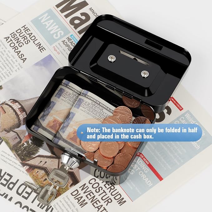 Cash Box with Lock Small Cute Lock Box with Money Slot Mini Portable Casino Safe Coin Box 4.5"x3.4"x2.4" Black - Image 5