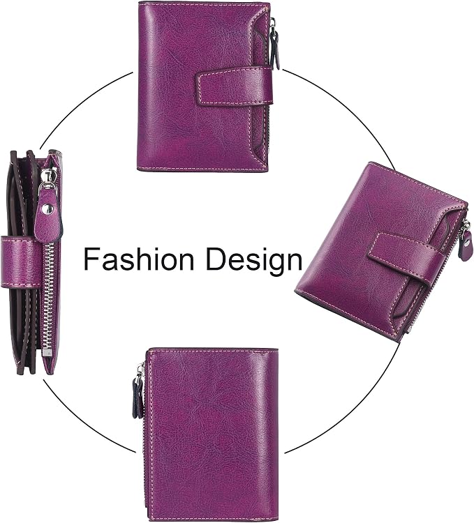 Small Compact Women Wallet RFID Blocking Genuine Leather Bifold Purse with ID Windows - Image 3