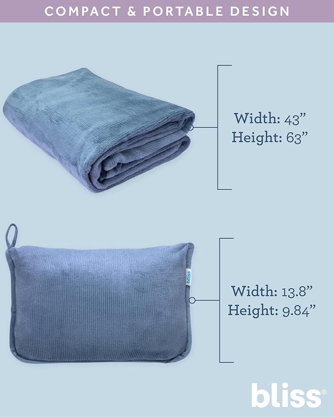 Bliss Faille Travel Pillow & Blanket Set, 2-in-1, Compact | Smooth Textured Fabric Feels Soft Against Skin, Packs Down Small for Flights or Camping, Machine-Washable Cover for Easy Care - Image 3