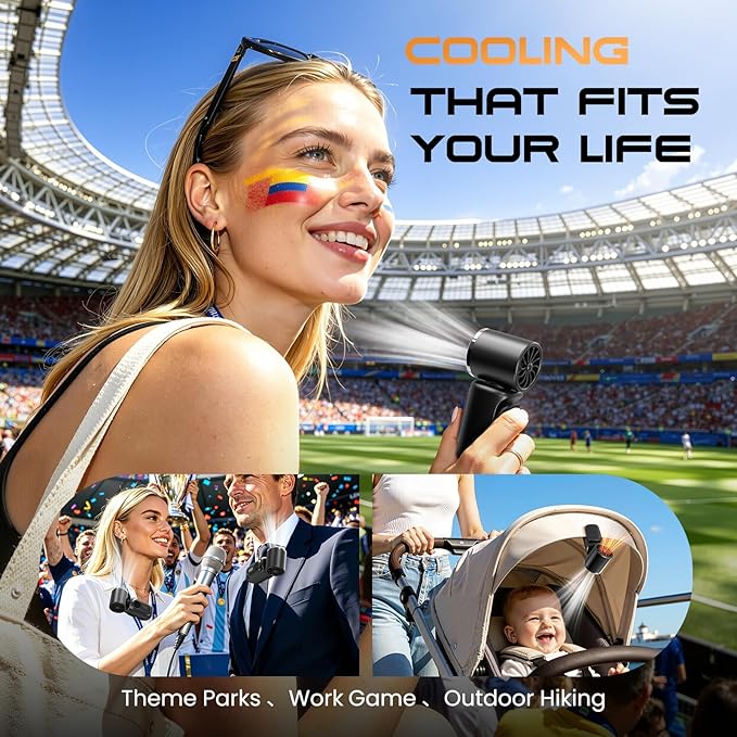 Portable Mini Clip On Fan, Turbo Handheld Fan Rechargeable Portable Fan | 3-in-1 Personal Cooling Fan 14500 RPM Mini Stroller Fan for Travel, Camping, Office & Outdoor Use - Image 6
