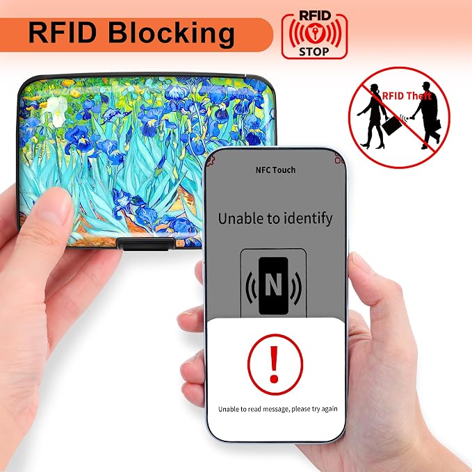 Mayski Credit Card Holder for Women RFID Blocking Wallet, Floral Art | Card Wallets for Women Small Mini Business Metal Accordion Aluminum Alloy Hard Case for Men - Image 2