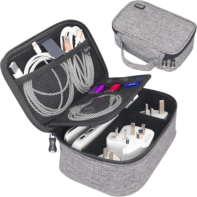 Travel Electronics Organizer Small Carrying Case for Cables Phone Chargers USB Plugs Power Cords Earbuds Adapter Tech Accessories Pouch -Grey by sisma