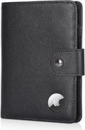Polare Luxury RFID Blocking Leather Passport Holder Travel Wallet For Men and Women (Black with AirTag Slot(Snap Version)) by polareoriginal