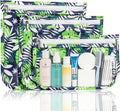 HIONXMGA Set of 3 Clear Travel Toiletry Bag, TSA Approved, Quart Size S/M/L | Clear Front Zipper Pouches Waterproof Cosmetics Bags for Women Kids Toiletries Baby Essentials Well-Organized, Green Leaves by HIONXMGA