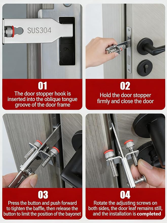 Portable Door Lock for Travel，Hotel Door Safety Locks from Inside，Quick No-Tool Installation, for Additional Safety and Privacy, Perfect for Traveling Hotel Home Apartment College - Image 5