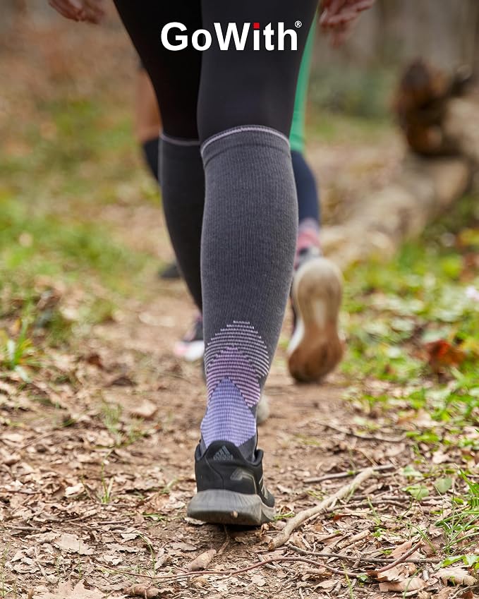 GoWith 15-20 mmHg Merino Wool Compression Socks, Thermal Travel Socks, Cushioned Knee High Hiking Socks for Men/Women - Image 3
