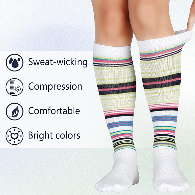 +MD Cotton Compression Socks for Women & Men 4/6 Pairs 15-20mmHg Knee High for Sports, Travel, Nursing Long Sitting Standing - Image 4