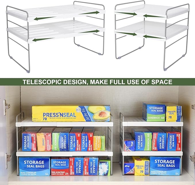 Pantry Organization and Storage for Kitchen - Expandable Kitchen Wrap Box Organizer Rack, Foil Organizer for Cabinet & Counter, Height & Width Adjustable Cupboard Storage Rack - (3 Tier 9.8 to 15.6"L) - Image 2