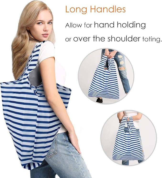 BeeGreen Reusable Foldable Shopping Totes with Handles,12 Pack Heavy Duty Polyester Fabric Geometry Grocery Bags, Large Fashion Reusable Bags for Travel & Groceries, Washable Cloth​ Bag Bulk - Image 4