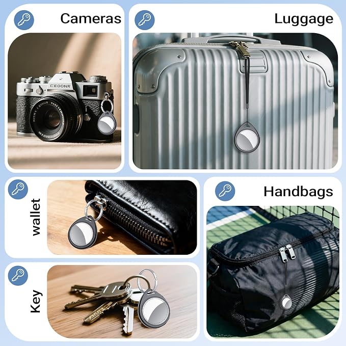 Air Tracker Tags-4 Pack Work with Apple Find My (iOS Only) 100dB Sound | 5.3 Smart Bluetooth Tracker, Smart Tag with Keychain/Lanyard, Item Finder for Luggage/Key/Suitcase, Replaceable Battery Black - Image 9