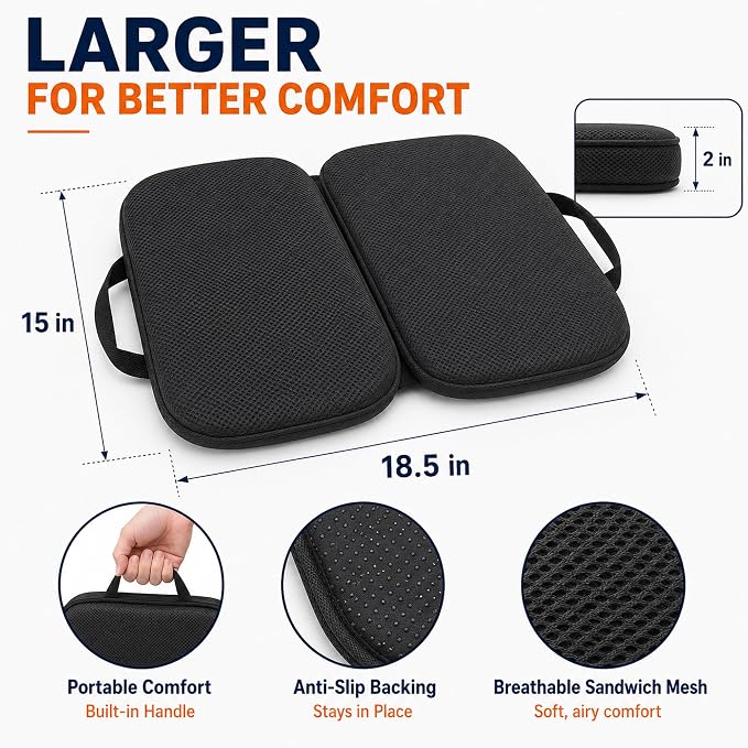 3 in 1 Foldable Gel Seat Cushion Featured with Memory Foam Breathable Seat Cushion for Pressure Relief (Size: 18.5“ x 15" x 2"，Black Mesh) - Image 3