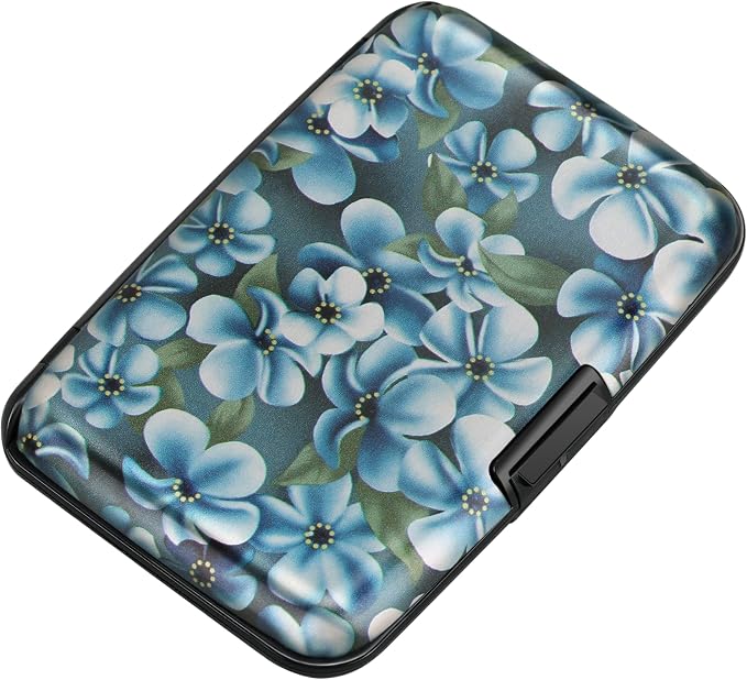 RFID Aluminum Wallet Credit Card Protector Case Holder for Men Women | Mini RFID Aluminum Wallet Credit Cards Holder Business Card Case Metal ID Case for Men Women(Cute Flowers) by ELFISH