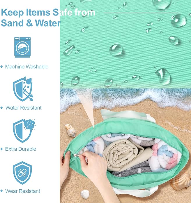 F-color Waterproof Beach Bags for Women - Machine Washable Travel Tote Bag with Zipper Cruise Swim Vacation Essentials - Image 2