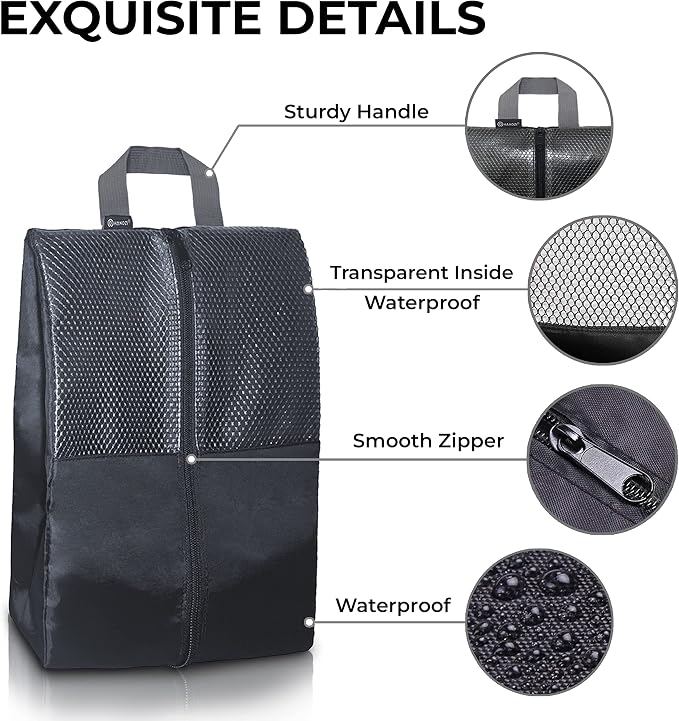 Shoe Bags For Travel, Used As For Storage or Shoe Travel Bag, Space Saving When Travelling With This Travel Shoe Bags For Packing, Featuring Waterproof Nylon Sneaker Bag (Black, 2 Pack, Medium) - Image 3