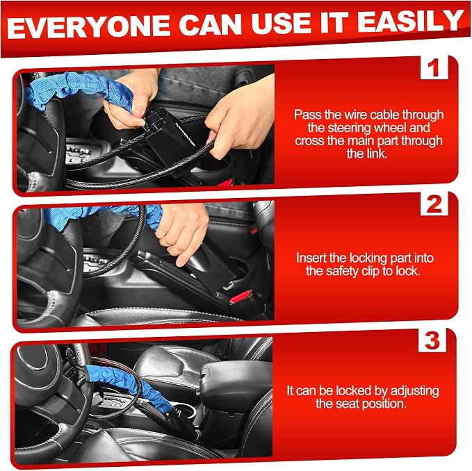 KAYCENTOP Car Steering Wheel Lock to Seat Belt Lock, Anti-Theft Device, Max 17 Inch Length, Small and Light-Weight, Multi-Functional, Fit Most Vehicle, SUV, Golf Cart Security (Blue) - Image 6