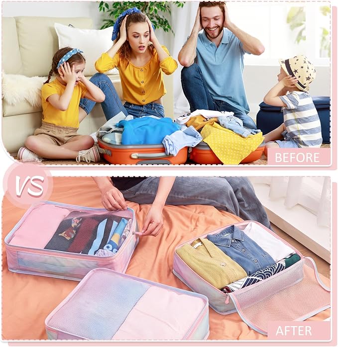 Silkfly 8 Pcs XL Packing Cube for Travel Luggage,Simple,Pastel | 17.7 x 13 x 4.7, Same Size, Pastel Suitcase Storage Organizer Set, Reusable Mesh Clothes Cube for Hike Camp Family Accessory - Image 6