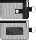 Minimalist RFID Blocking Small Wallet with ID Window,WaterResistant Zip Id Case Wallet with Lanyard Keychain for Cards,Cash,Travel,Women,Men (Light gray/Black) by CCUMI