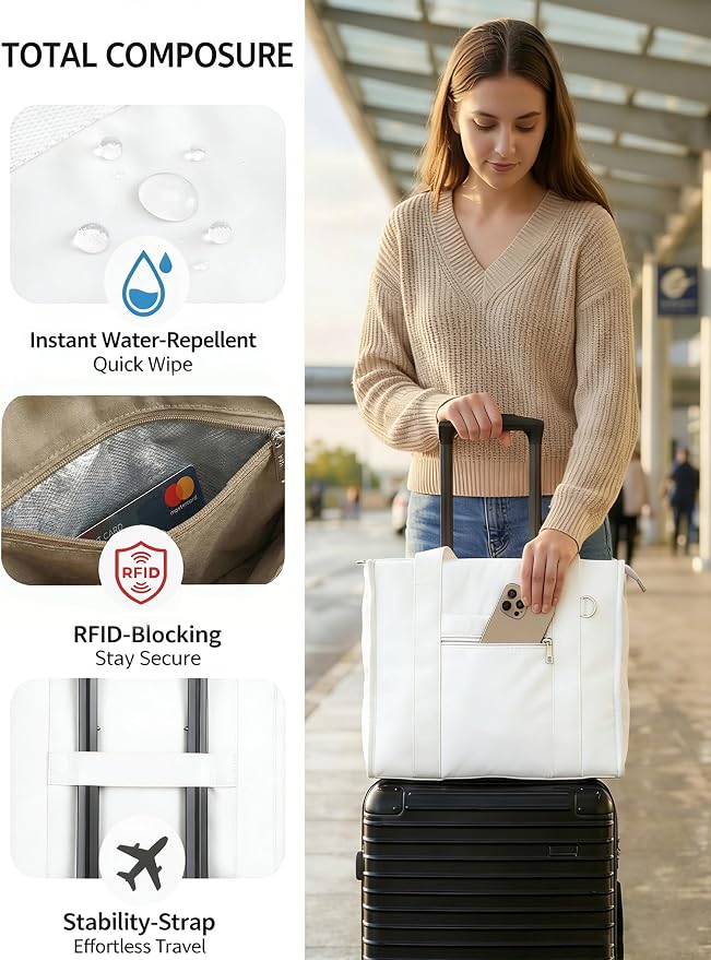 Work Tote Bag for Women, Lightweight Puffer Tote Crossbody with Zipper | Travel Utility Tote Multi-Pocket, RFID Pocket, Large Capacity, Luggage Sleeve, Shoulder Bag for Office, Daily, Gym, Teacher - Image 4