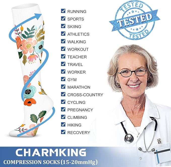 CHARMKING Compression Socks for Women & Men Circulation (3 Pairs) 15-20 mmHg is Best Support for Athletic Running Cycling - Image 6