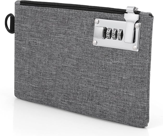 KeeKit Money Bag with Lock, 5 x 8 Inches Lockable Money Bag, Locking Accessories Pouch for Cash, Jewelry, Passports, Medicine, Credit Cards - ‎Grey by KeeKit