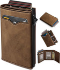 Wallet for Men,with Cash Pocket 2 ID Window 9-13 Cards,Metal Case Smart Slim Pop Up Credit Card Holder Flip with Magnetic Closure RFID Blocking Trifold wallet with Gift Box by Miyozi