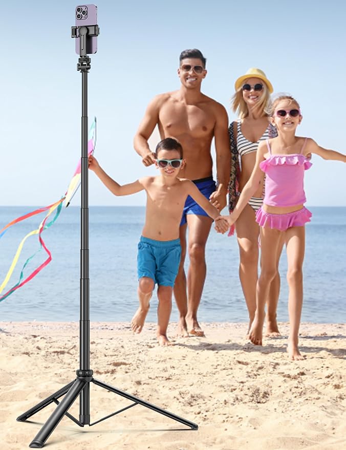 75" Phone Tripod, Selfie Stick with Remote and Phone Holder, Extendable Tripod for iPhone, Aluminum Cellphone TripodStand 360° Rotation Travel Tripods Compatible with iPhone Android, GoPro - Image 8