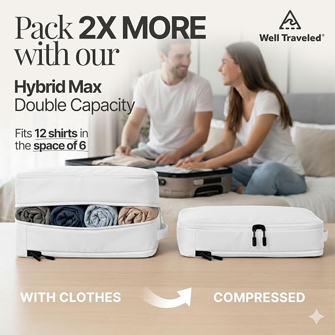 8 pcs Compression Packing Bags Cubes Set with HybridMax Double-Capacity Design - Packing Cubes for Travel Compression to Maximize Limited Luggage Space, White - Image 2