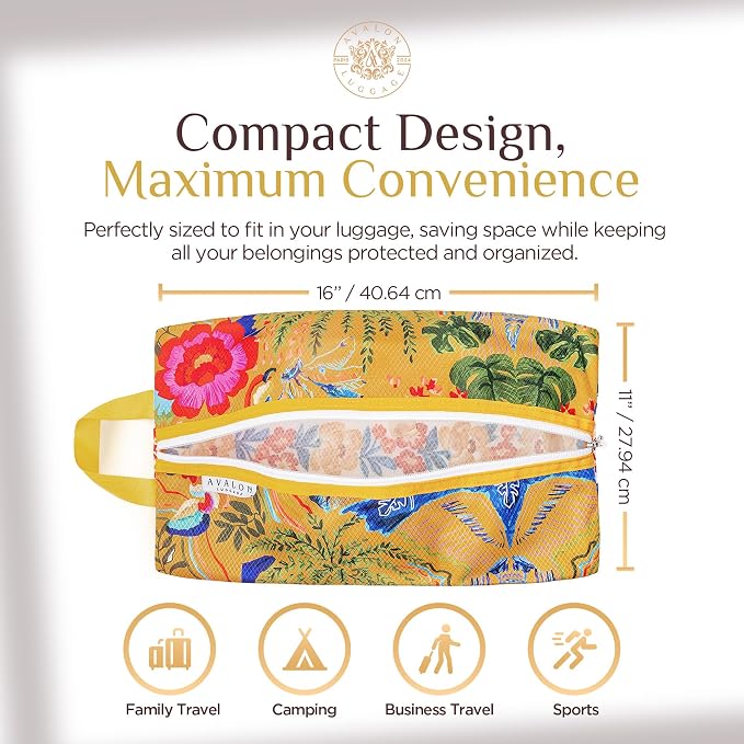 Shoe Bags for Travel - Footwear Organizer for Suitcases, Gym, Work Trips (Yellow Flower) - Image 2