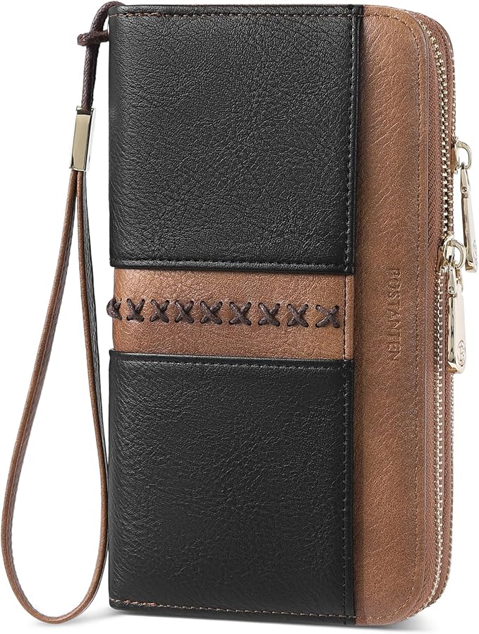 BOSTANTEN Wristlet Wallets for Women RFID Large Capacity Clutch Wallet | 24 Card Slots, 2 Zipper Pockets, Phone ＆ Card Holder, Zip Around, Hand Strap, Vegan Leather, Great Gifts by BOSTANTEN