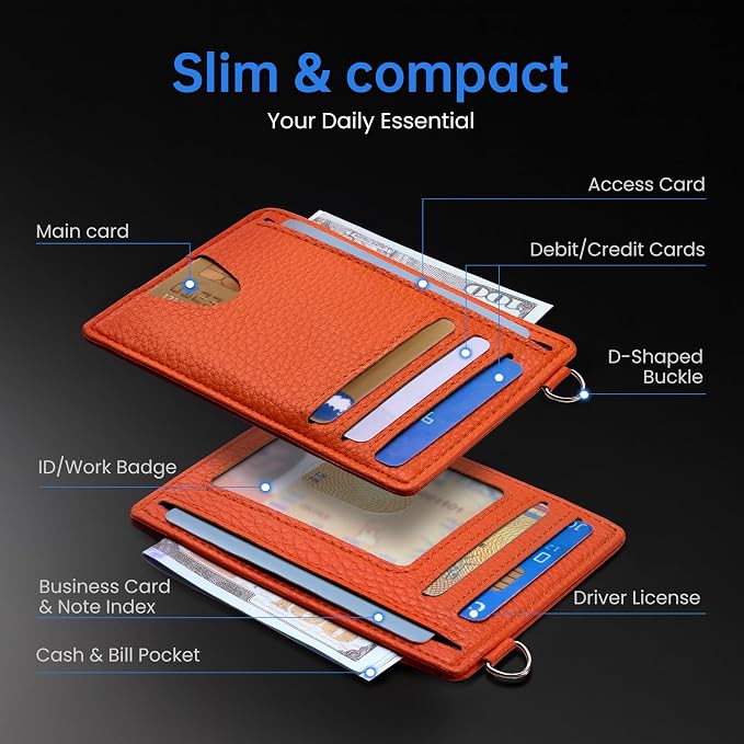 Mayski Slim Wallet, Credit Card Holder for Women, Minimalist Front Pocket RFID Blocking Card Cases, Small Wallet Women Men(Lichee Orange) - Image 4