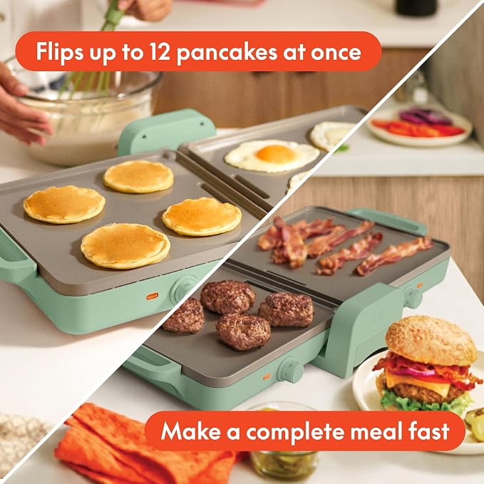 bella 10"x20" Fold and Store Griddle, Non-Toxic, Ceramic Coating, Seaglass - Image 4