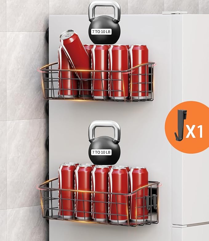 1Pack Magnetic Shelf for Refrigerator with Removable Hooks(Black) | Strong Magnetic Spice Rack for Kitchen Storage, Fruit Potato Onion Storage Shelves, Large Magnetic Basket Organizer - Image 3