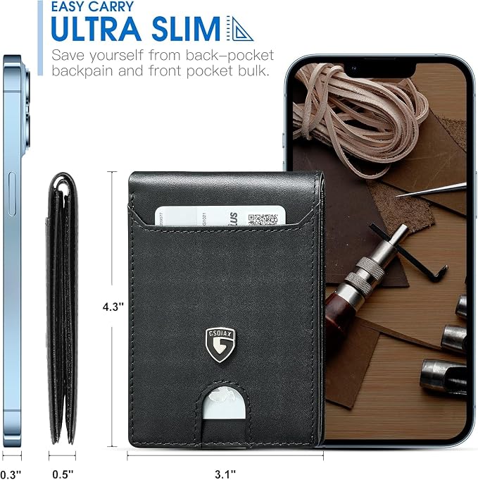 GSOIAX Slim Wallet for Men RFID Blocking Bifold Wallet Carbon Fiber Front Pocket Wallet with 11 Card Holder Minimalist Mens Wallet with Gift Box (Black-1) - Image 2
