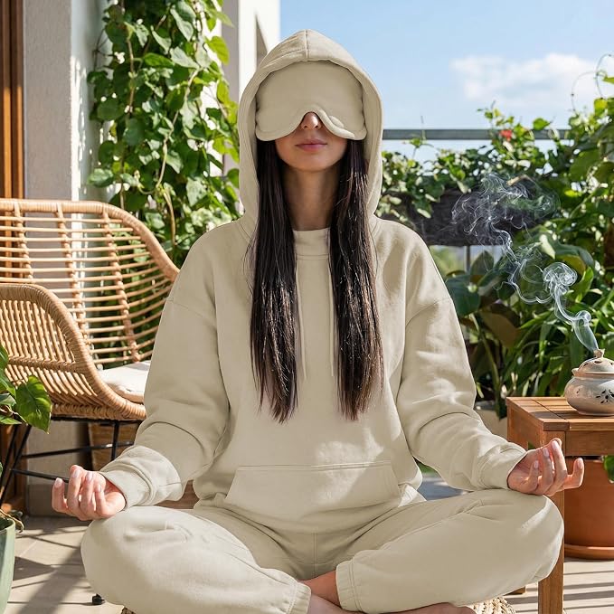 Ainangua Womens Oversized Pullover Essentials Hoodie with Eye Mask Comfor Airplane Mode Travel Office Vacation Sweatshirt - Image 3