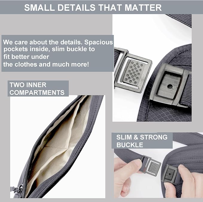 Money Belt, Hidden Travel Wallet for Passport, RFID Blocking Passport Pouch, Undercover Fanny Pack(Grey) - Image 6
