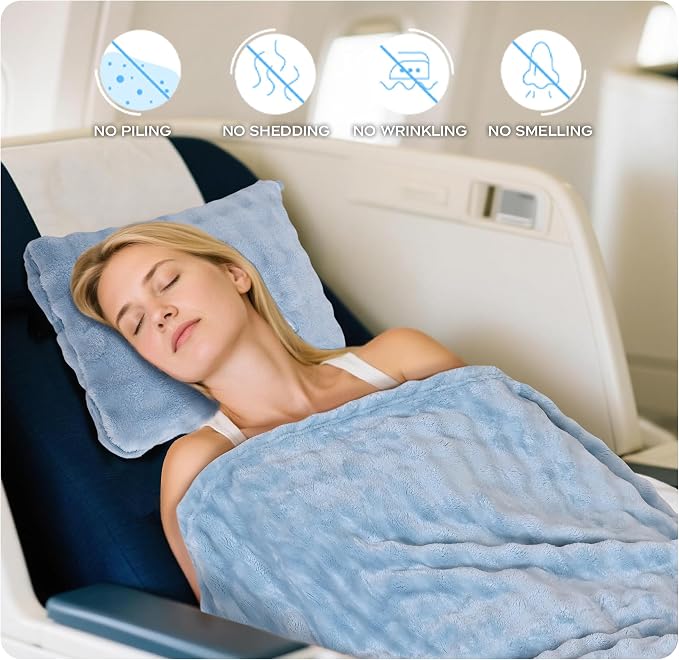 Travel Blanket and Pillow-2-in-1, Ultra-Soft&Compact, Airplane Blanket with Hand Luggage Belt and Backpack Clip,Travelers Accessories Gifts, 61x43 Inches（Blue） - Image 7