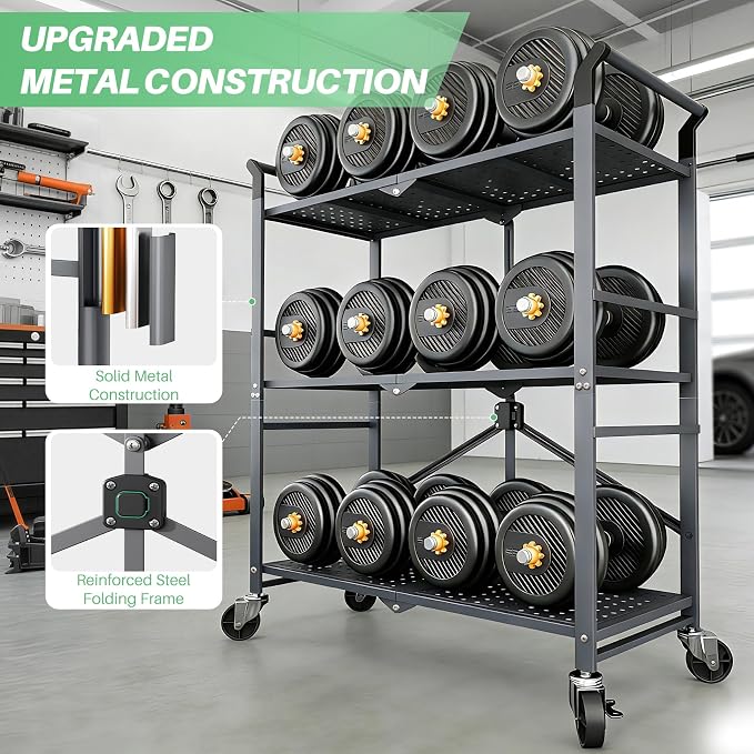 SNTD 3 Tier Rolling Cart, Metal Utility Cart on Wheels, Grey | Foldable Cart with wheels, Lockable Casters, Storage Cart for Kitchen, Office and Garage, Easy and Quick Assembly - Image 6