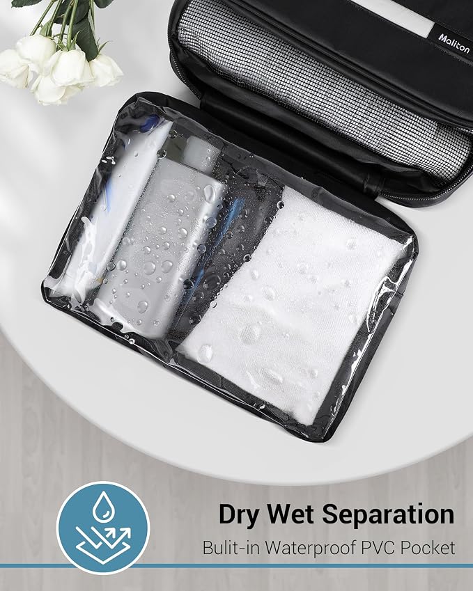 Maliton Toiletry Bag for Men & Women Travel Toiletry Bag Hanging Toiletry Bag Hygiene Bag with 4 Compartments Waterproof Bathroom Shower Bag for Traveling(Black) - Image 5