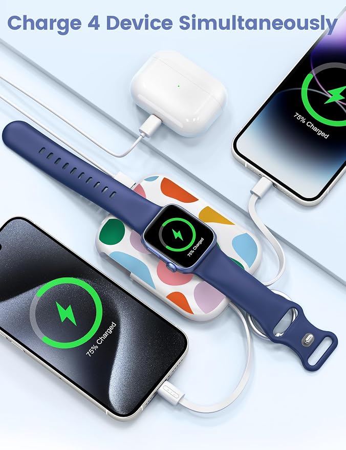 RORRY CharmGo Portable Charger, 5000mAh Portable Charger Power Bank | Built-in Cables,Travel Keychain Battery Pack Essentions for Apple Watch 1~11 Series/Ultra/SE & iPhone Air/17/16/15/14/13/12 - Image 4