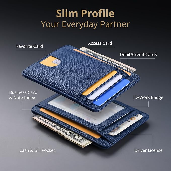 Buffway Slim Minimalist Front Pocket RFID Blocking Leather Wallets for Men and Women - Cross Blue - Image 3