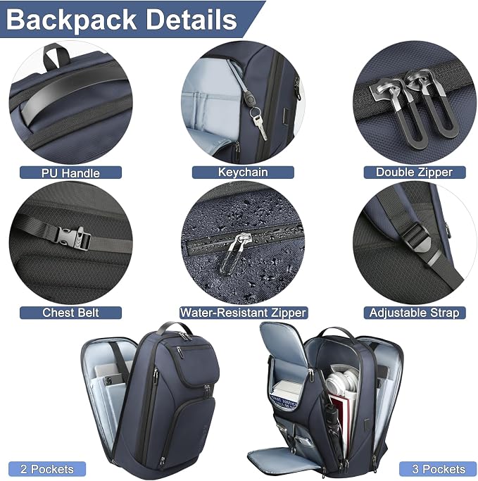 hk Business Smart Backpack for Men Anti-Theft for 17.3 Inch Laptop | with USB Charging Port Water-Resistant Large Durable Compact 30L for Travel College Work - Image 5