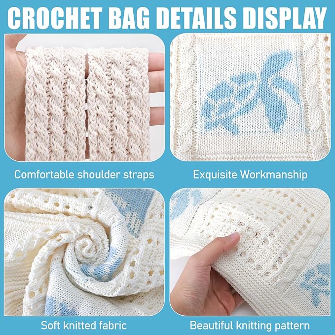 hatisan Crochet Bag for Women, Handmade Knit Beach Tote Bag Summer - Image 6