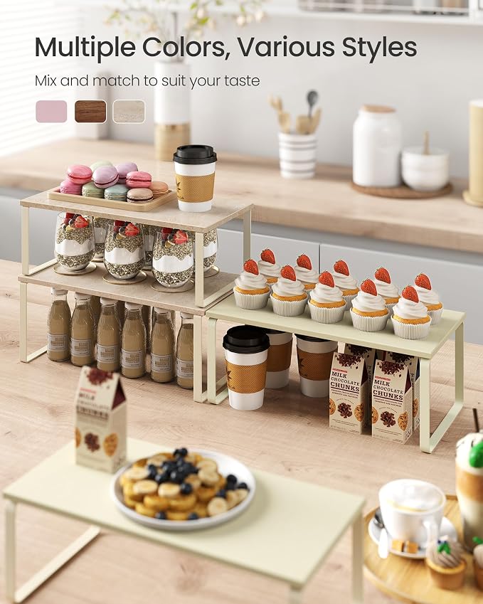 SONGMICS Cabinet Organizer Shelf, Set of 2 Spice Rack, Kitchen Storage | Kitchen Counter Storage Spice Rack, Particleboard, Steel, Travertine Beige and Cream White, BYSTRO Collection UKCS025L01 - Image 3