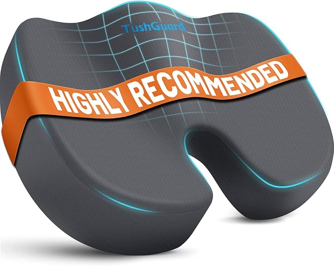 Memory Foam Seat Cushion for Office Chair, Car Seat, Gray, XL | Office Chair Cushion for Car, Airplane - Chair Pad for Long Sitting Sciatica, Hip, Coccyx,Tailbone Pain Relief, Butt Pillow by TushGuardSeatCushonsPillows