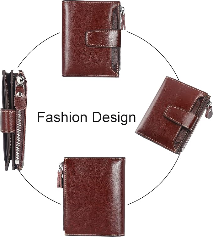 Small Compact Women Wallet RFID Blocking Genuine Leather Bifold Purse with ID Windows - Image 3