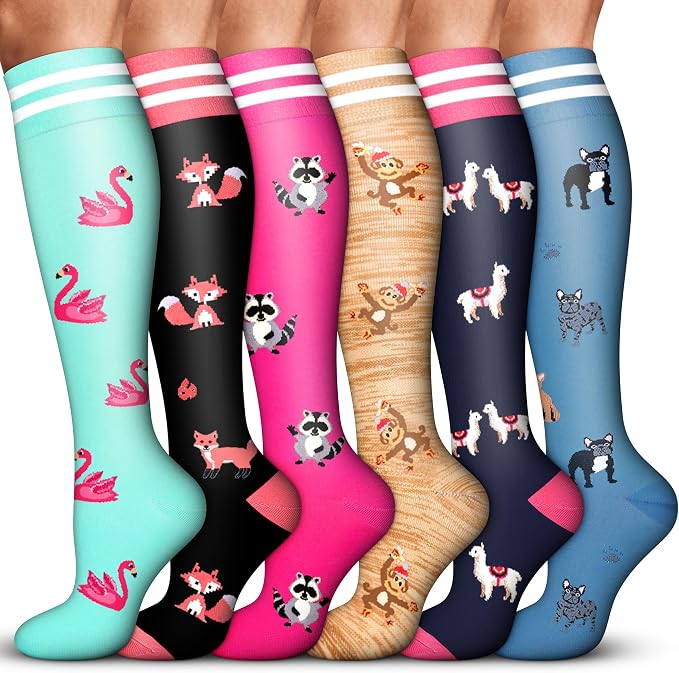 Acture 6 Pack Compression Socks for Women and Men - Knee High for Medical, Running, Nurses, Travel by Acture