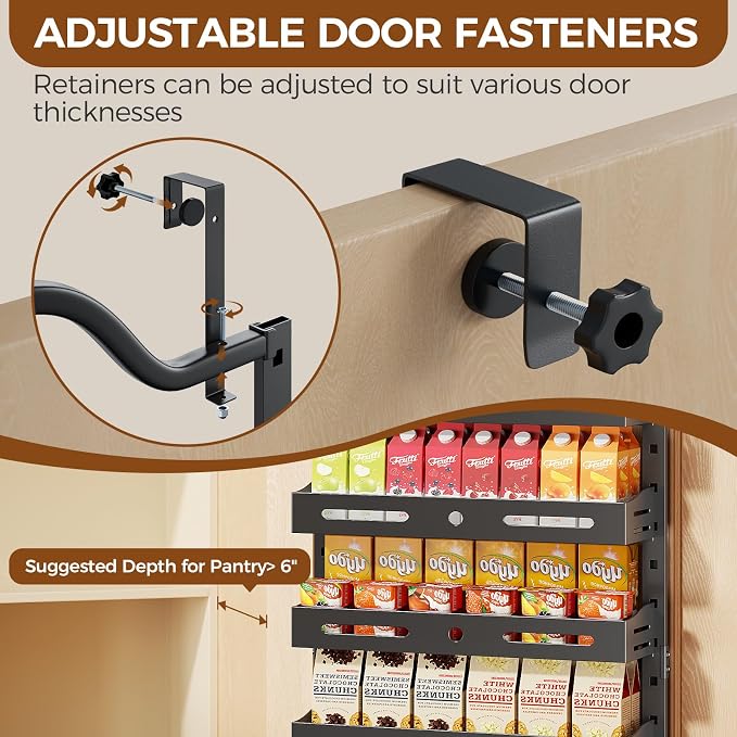 8-Tier Pantry Door Organizer, Large 2 IN 1 Wall Mount or Over The Door Pantry Organizer, Pantry Door Spice Rack with Adjustable Baskets, Over Door Organizer for Kitchen,（72.6×17.1×5.1in,Black) - Image 3