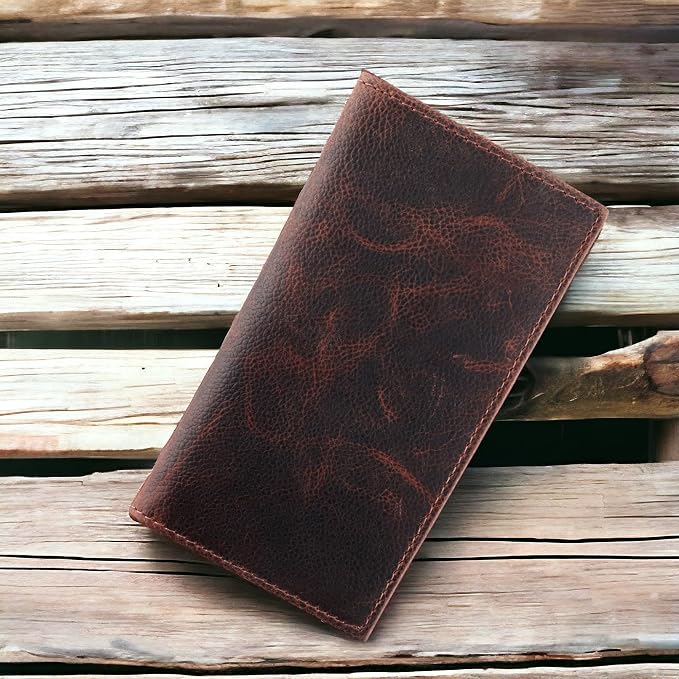 F&L CLASSIC Men's RFID Vintage Look Genuine Leather Long Bifold Wallet Checkbook Wallets,hard wax crunch,240-52 - Image 2
